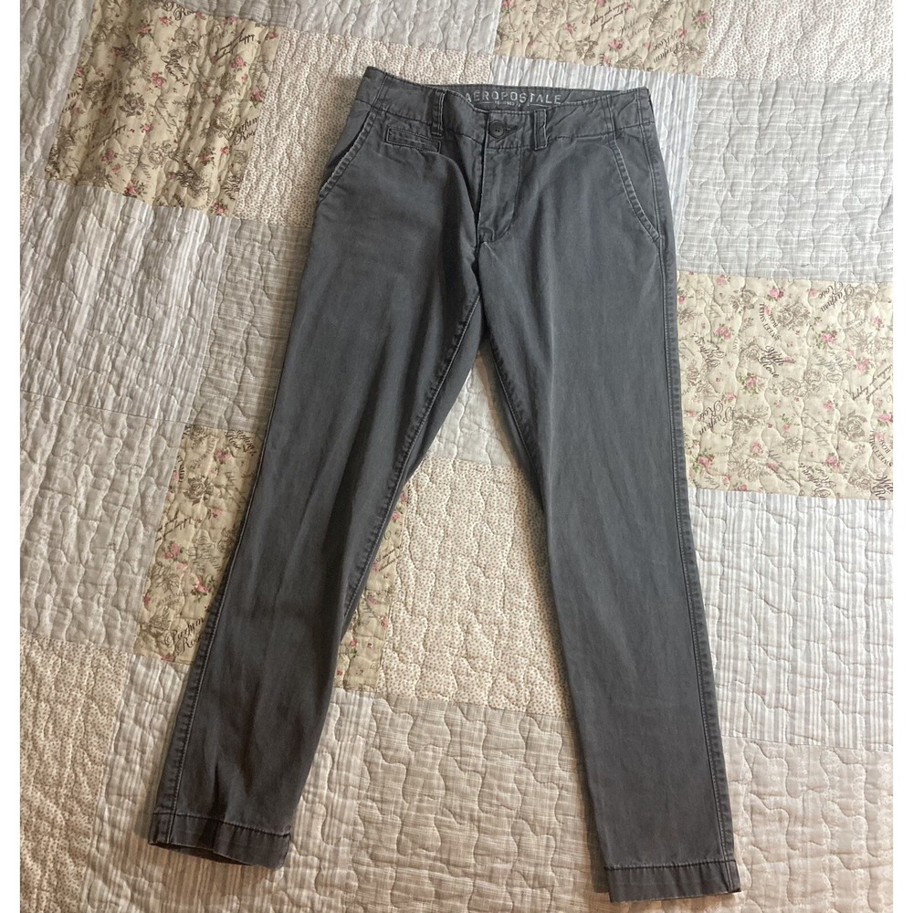 Aeropostale Pants Womens 27/28 Gray Chino Slim Straight Cotton Ankle 28x26‎